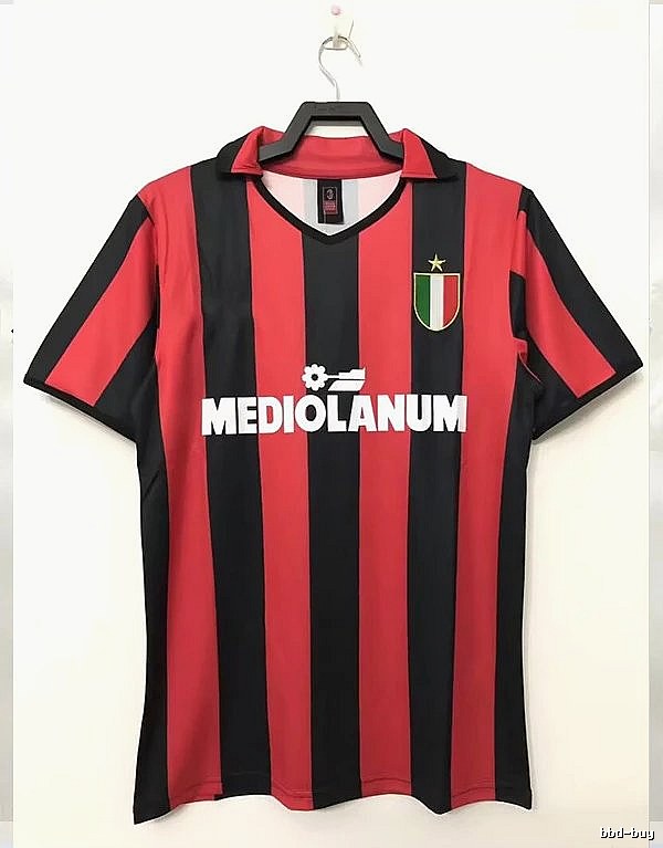 AC Milan Logo Detail Retro soccer jersey Red Black Striped with Functional Detail