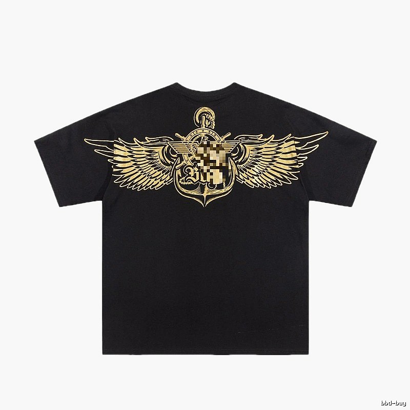 BOY Gold Foil Wings Street Style Black Short Sleeve T-shirt