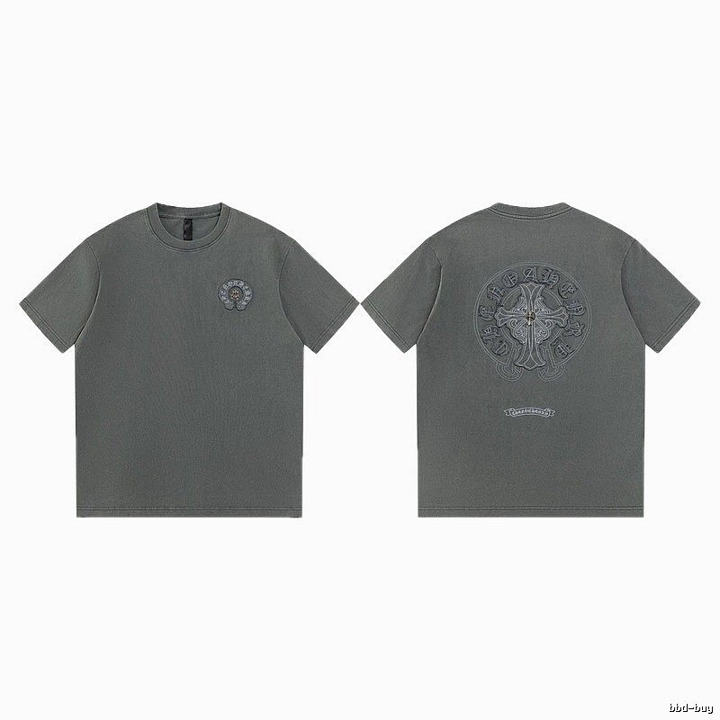 Chrome Hearts Cross Embroidered High Street Dark Grey Short-sleeve T-Shirt