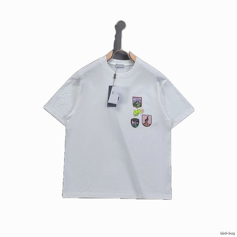 Dior Embroidered Badge Casual Style White Short-sleeve T-shirt