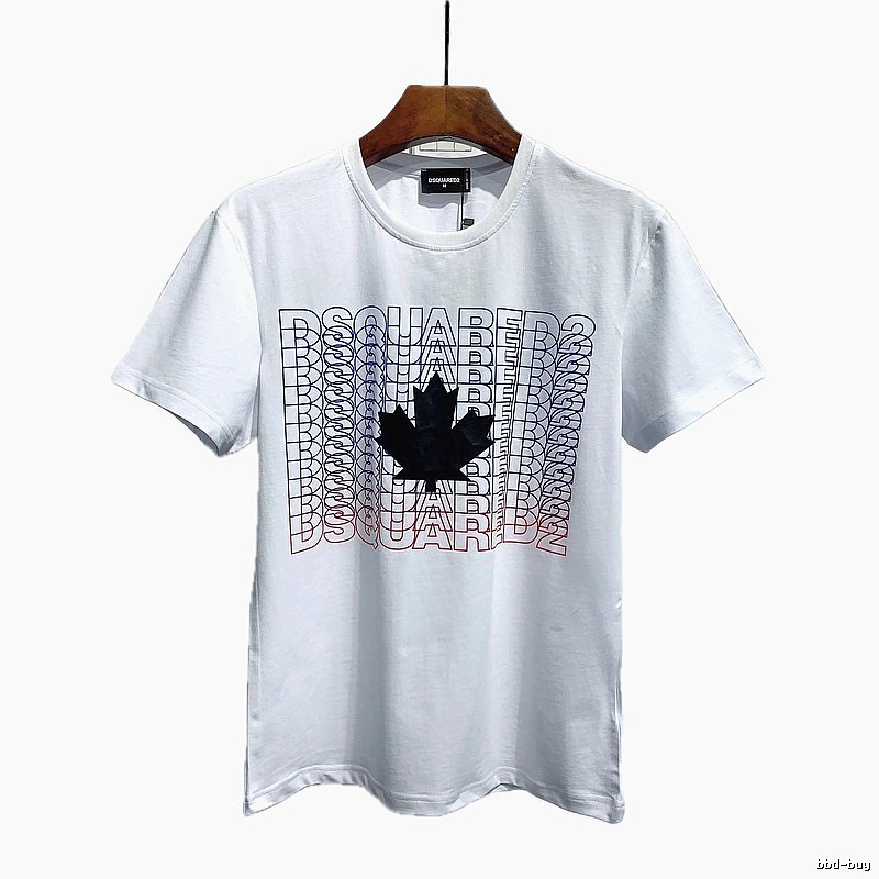 DSQUARED2 Maple Leaf Printed Streetwear White Short-sleeve T-shirt
