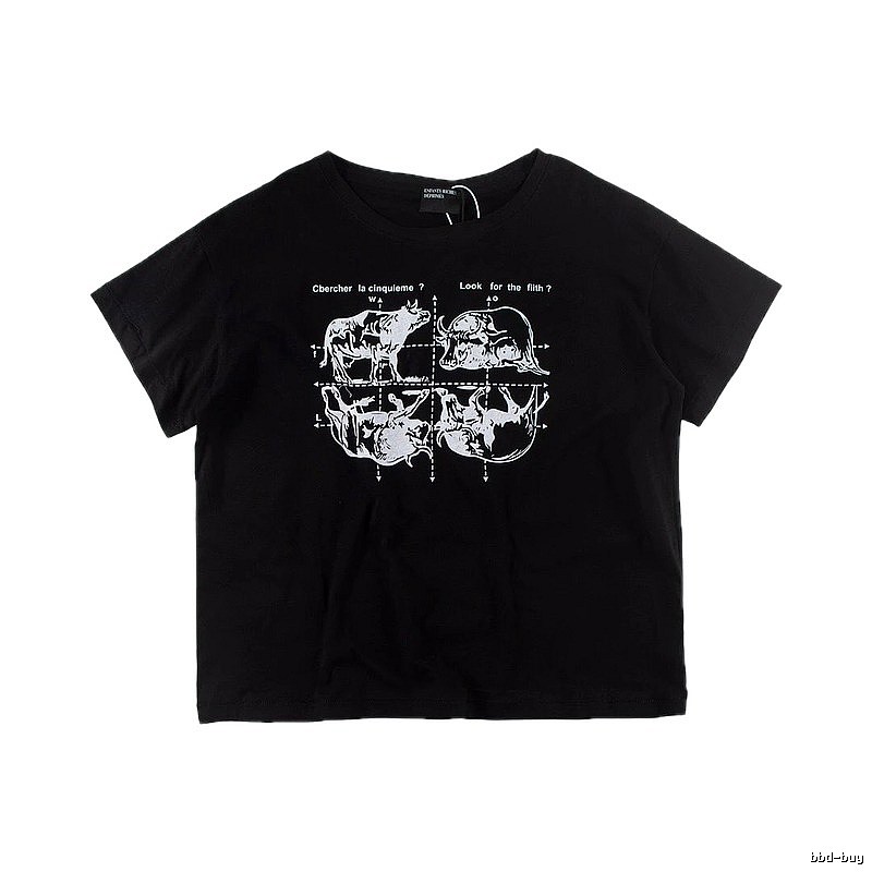 ERD Bull Print Street Style Black Short Sleeve T-shirt