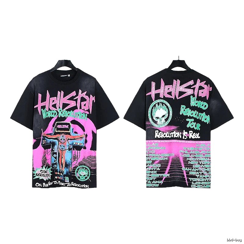 Hellstar World Revolution Tour Street Style Black & Pink Short Sleeve T-Shirt