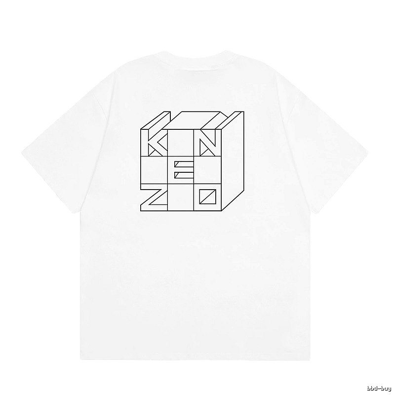 KENZO Geometric Lines Minimalist Style White T-shirt