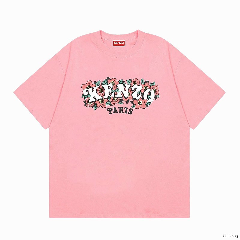 KENZO Trendy Pink Floral Print Short Sleeve T-shirt