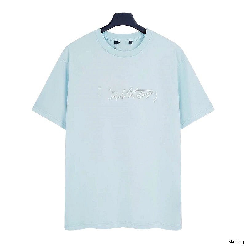Louis Vuitton Embroidered Minimalist Style Light Blue Short-sleeve T-shirt