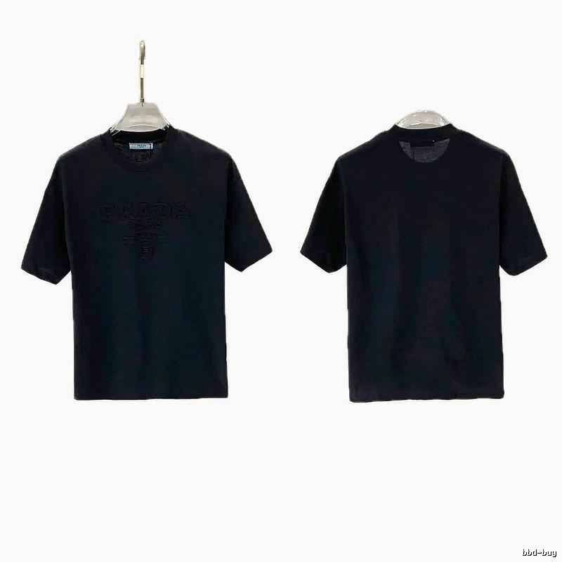 Prada Embossed Minimalist Style Black Short-sleeve T-shirt