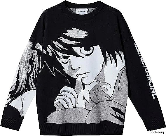 Premium Style Anime graphic sweater Black Knit Top for Minimal Outfits