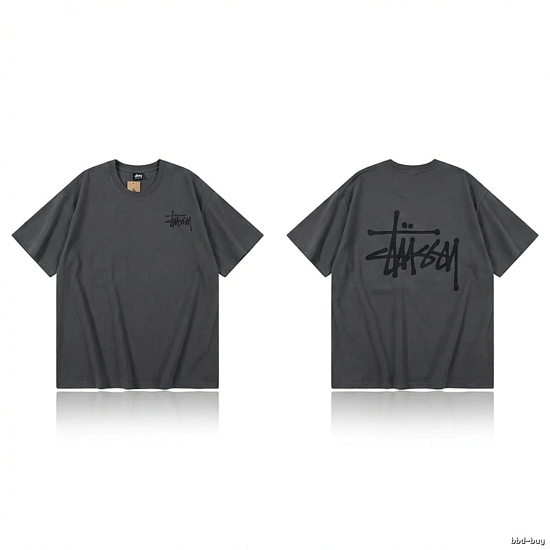 Stussy basic style simple style dark gray T-shirt