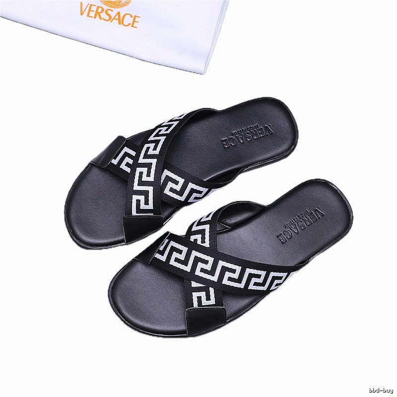 Versace Greek Key Streetwear Style Black Slides