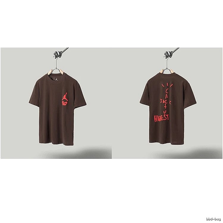 AJ x Travis Scott Co-branded Street Style Brown Short-sleeve T-shirt