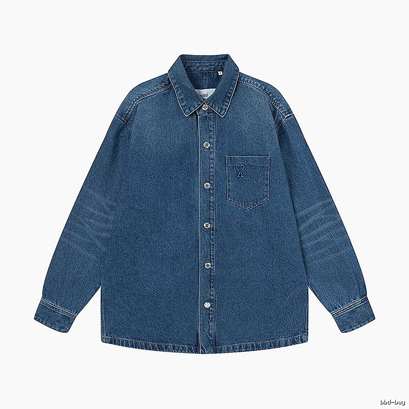 AMI Denim Style Dark Blue Shirt