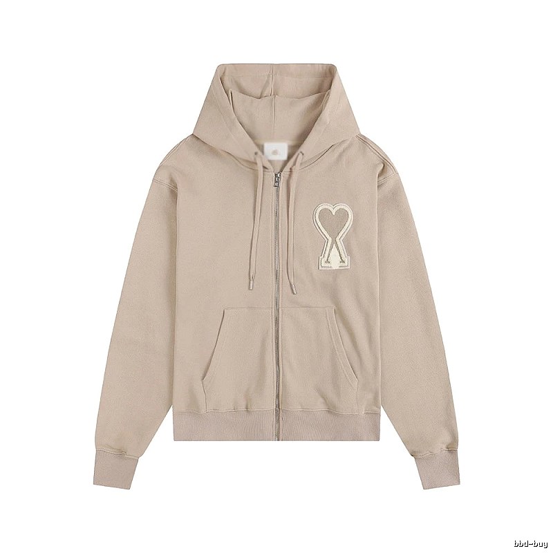 AMI Love Zipper Beige Sweatshirt