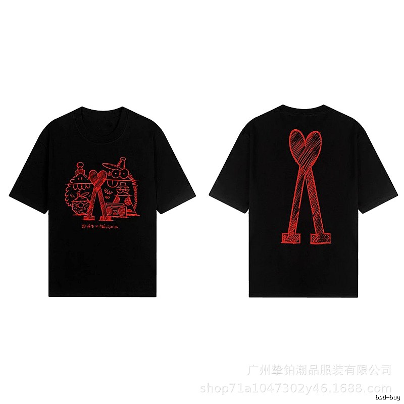 AMI red graffiti-style short-sleeve shirt