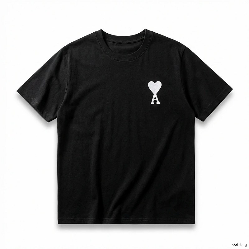 Ami's simple black T-shirt with heart embroidery