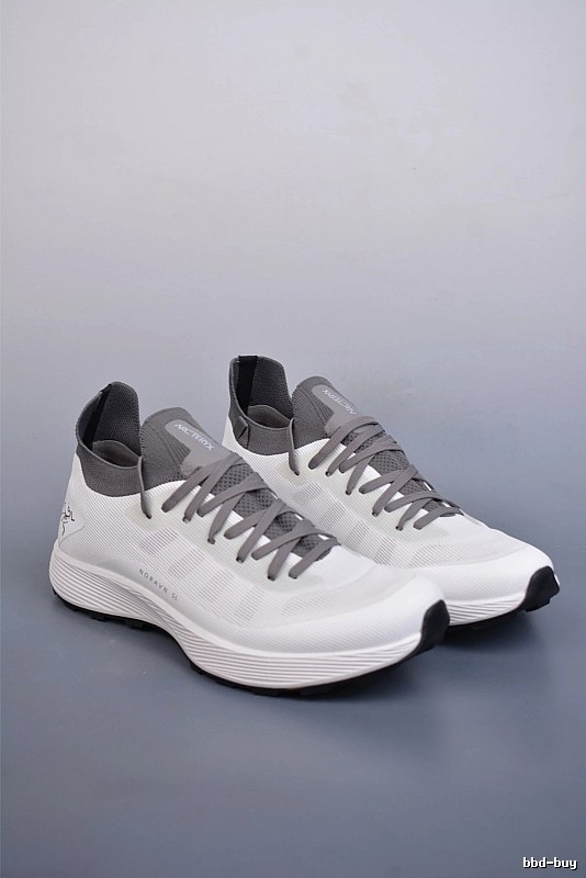 Arc'teryx White and Gray Knit Trail Sneakers, Technical Upper