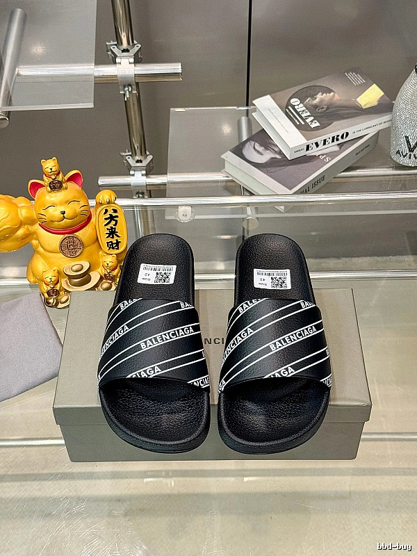 Balenciaga Black Twill Letter Streetwear Slides