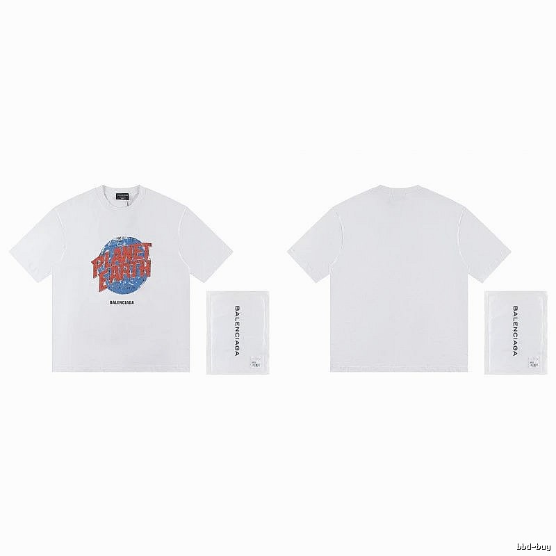 Balenciaga Distressed-style Earth Print White T-Shirt