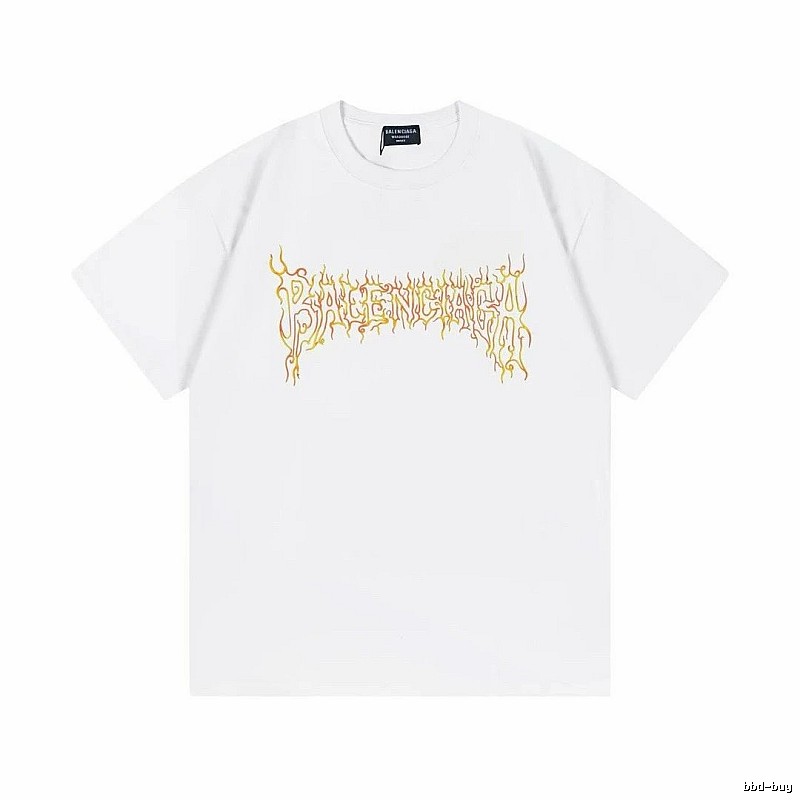 Balenciaga Gothic Style Flame Print White T-Shirt