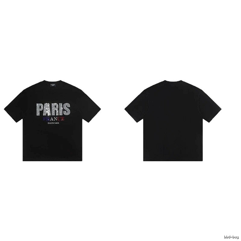 Balenciaga PARIS Rhinestone-Embellished Streetwear Black T-Shirt