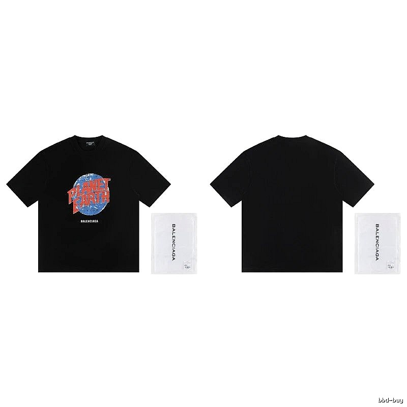 Balenciaga Trendy Black Short-sleeve T-shirt with Earth Print