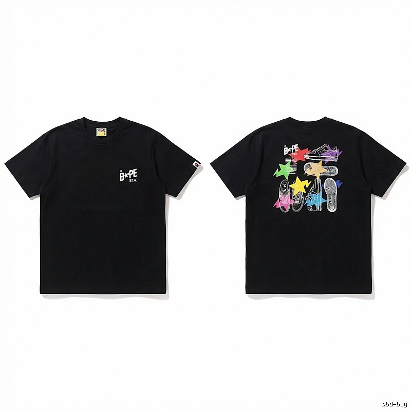 Bape black T-shirt with colorful print style
