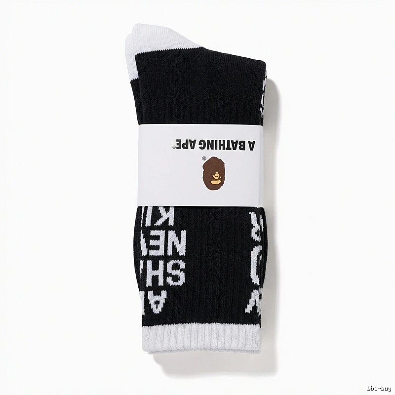 Bape letter-style black and white socks