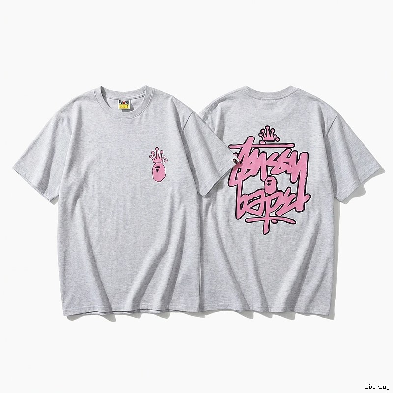 Bape pink graffiti-style short-sleeve shirt