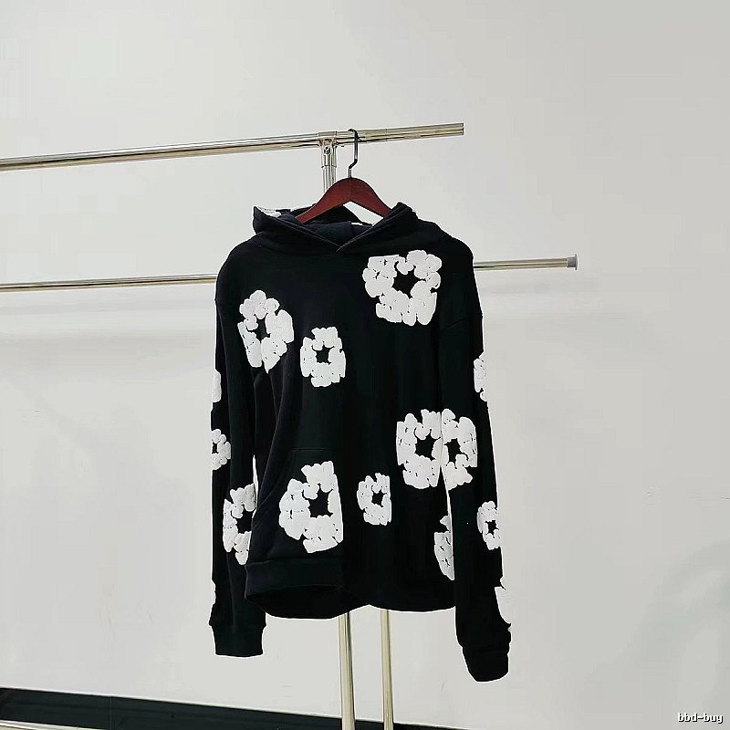 Black Hoodie with Oversized White Flower Print