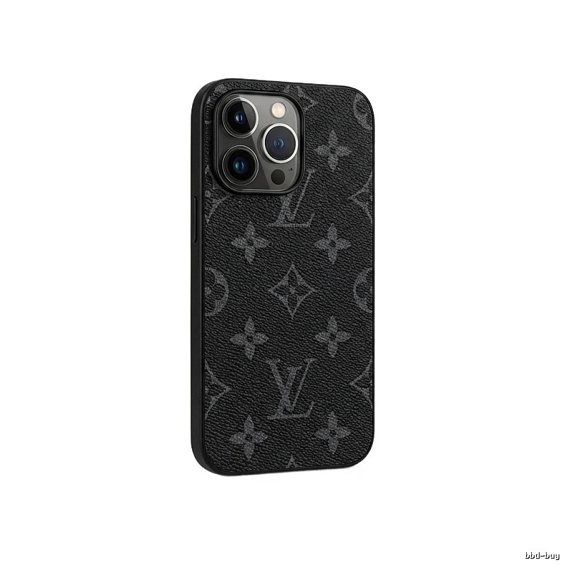 Black iPhone case with LV monogram pattern