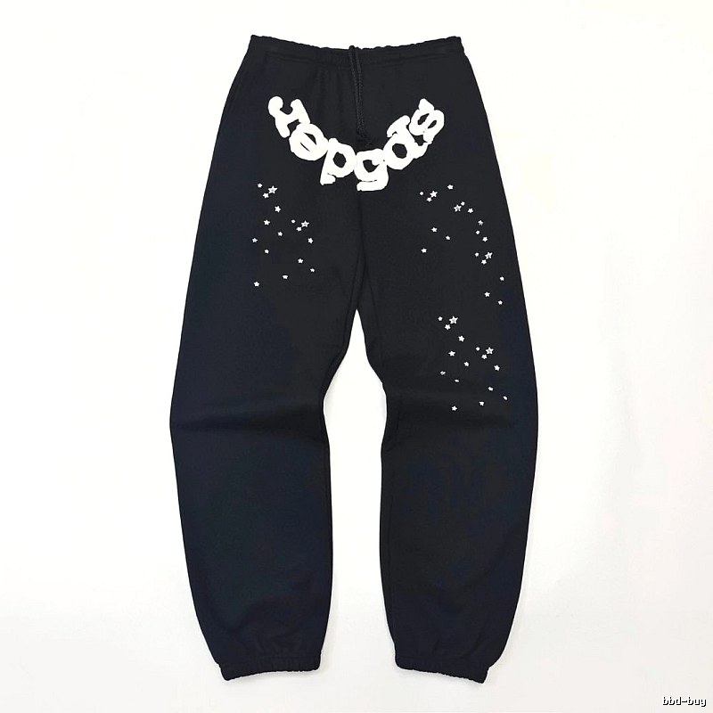 Bold White Branding Sp5der Logo Sweatpants in Black