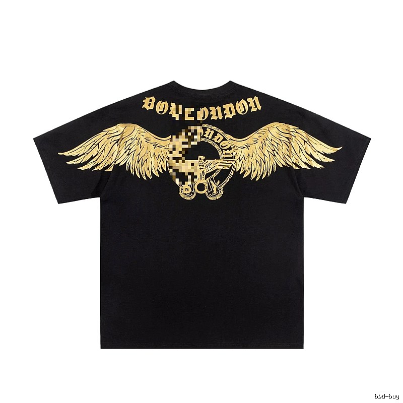 BOY Street Style Black Short-sleeve T-shirt with Gold Foil Stamped Wings