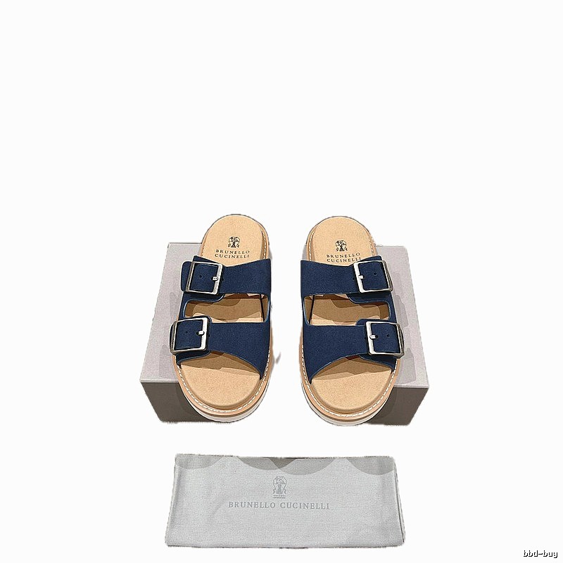 Brunello Cucinelli Buckled Casual-Style Navy Blue Slides