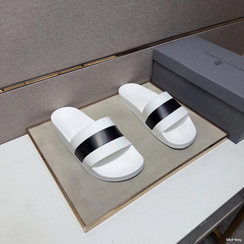 Brunello Cucinelli Casual Minimalist Style White and Black Slide Sandals