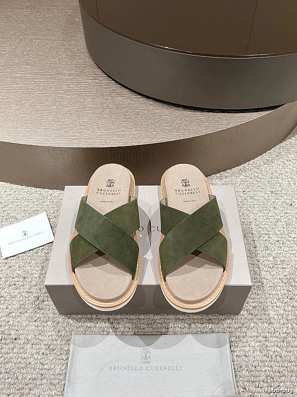 Brunello Cucinelli Casual-style Army Green Slides