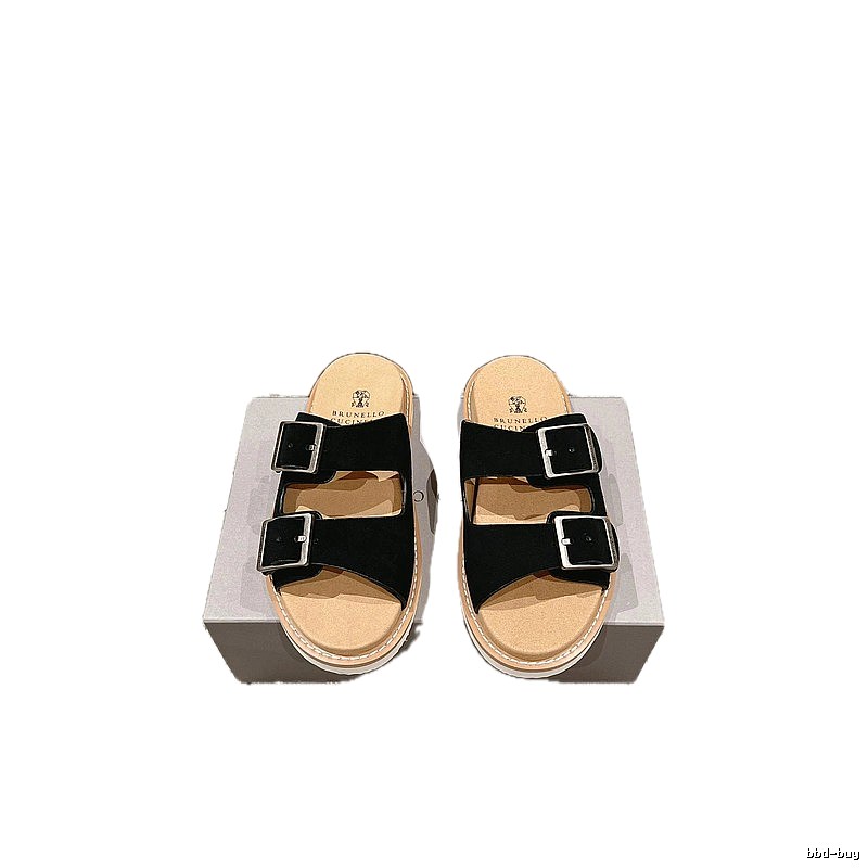 Brunello Cucinelli Light Luxury Casual Black Slides