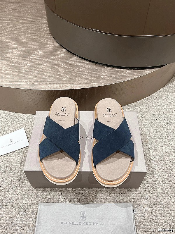 Brunello Cucinelli Minimalist Casual Navy Blue Slide Sandals