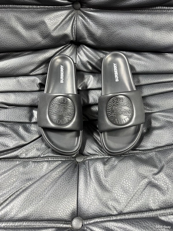 Burberry Knight-Embossed Minimalist Black Slide Sandals