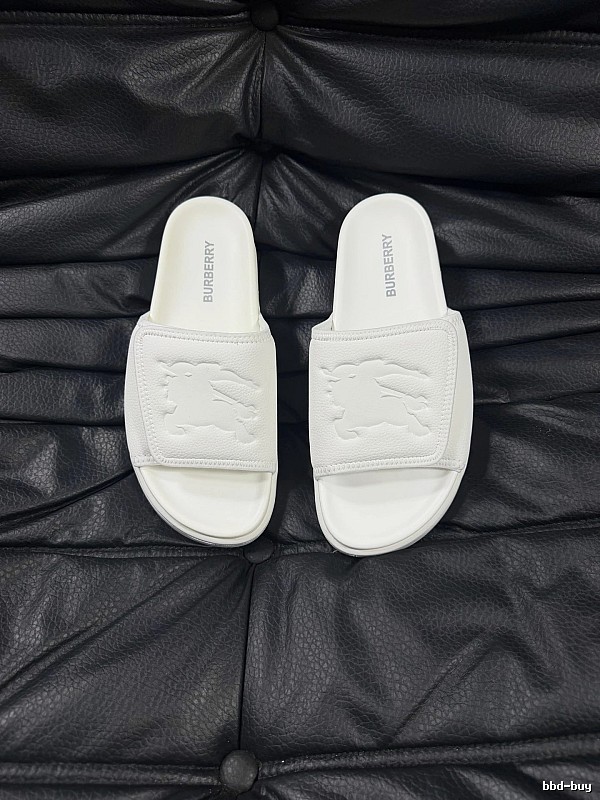 Burberry Knight Logo Minimalist Style White Slide Sandals