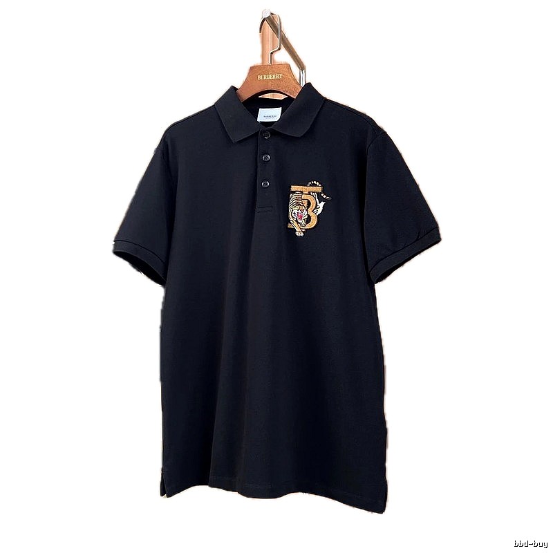 Burberry Tiger Embroidery Style Black Polo Shirt