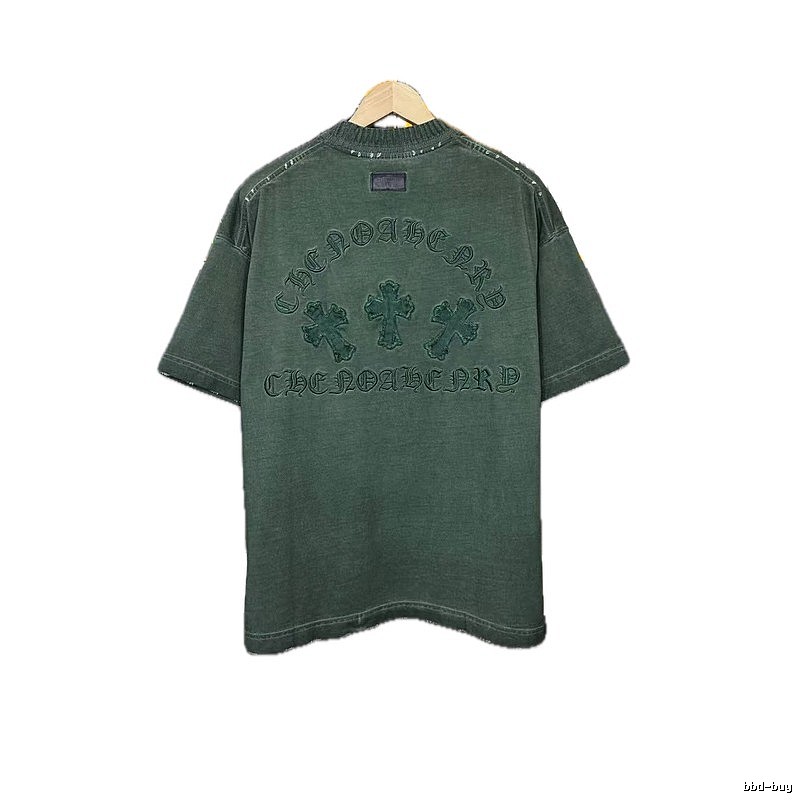 Chrome Hearts Cross Embroidered Vintage Dark Green Short-Sleeve T-Shirt