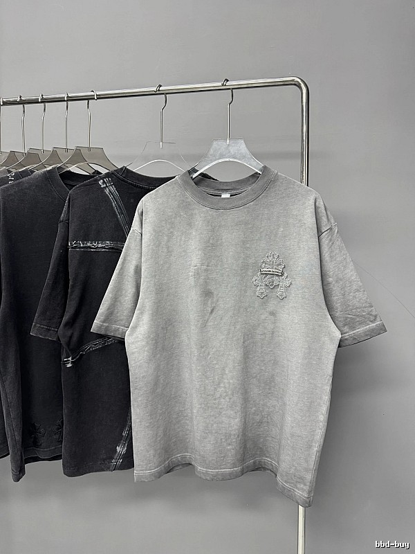 Chrome Hearts Cross Embroidered Vintage Distressed Gray Short-sleeve T-shirt