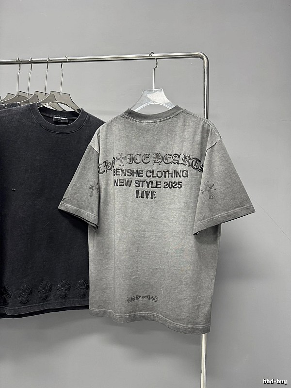Chrome Hearts Cross Print Vintage Street Style Grey Short-Sleeve T-Shirt