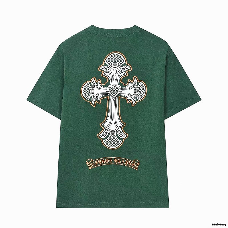 Chrome Hearts Cross Street Style Dark Green Short Sleeve T-Shirt