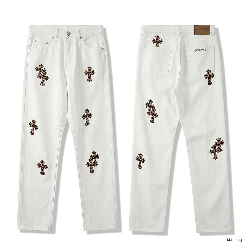 Chrome Hearts Cross Trendy Cool White Jeans