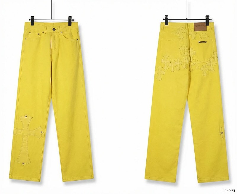 Chrome Hearts Cross Trendy Cool Yellow Jeans