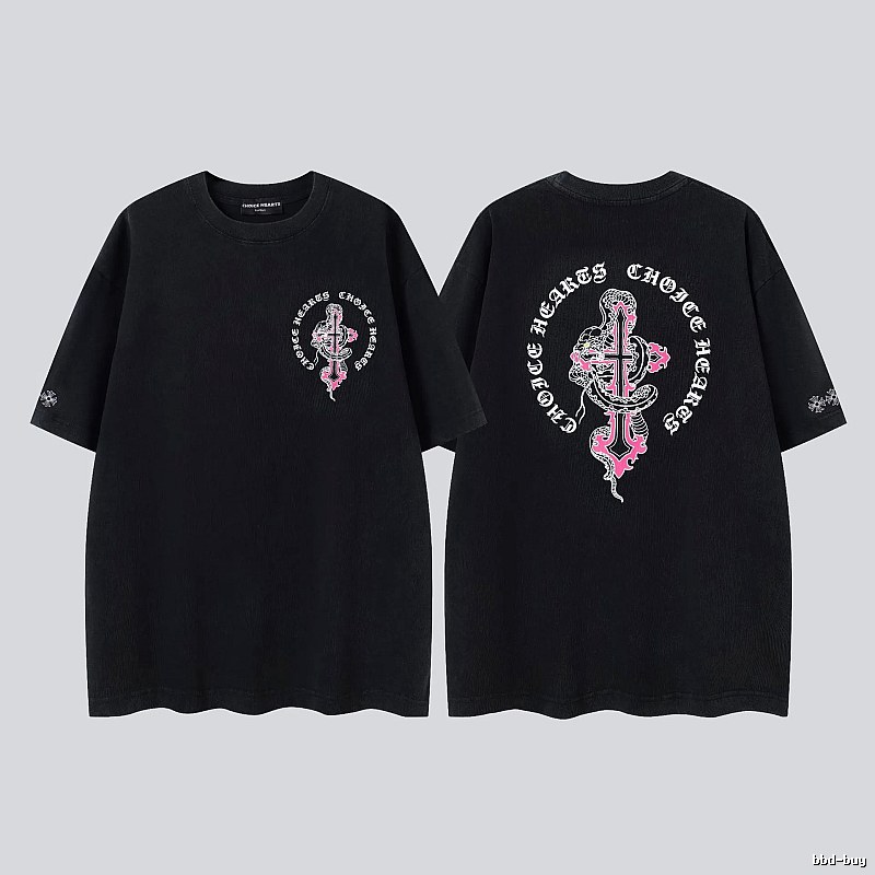 Chrome Hearts Gothic Style Snake & Cross Black Short-Sleeve T-Shirt