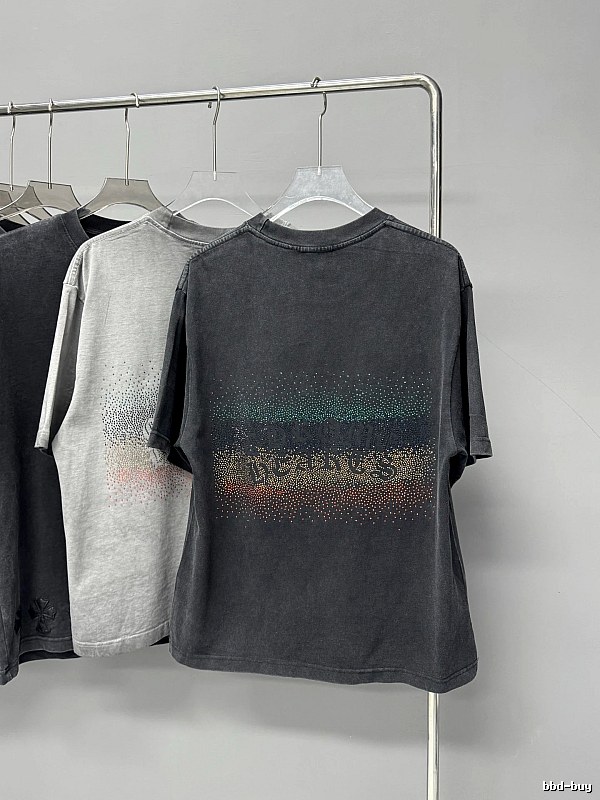 Chrome Hearts Gradient Hot-fix Rhinestone Vintage Distressed Charcoal Black T-Shirt