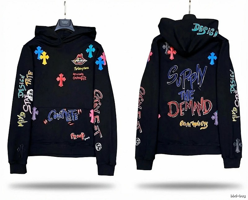 Chrome Hearts Graffiti Trendy Black Hoodie