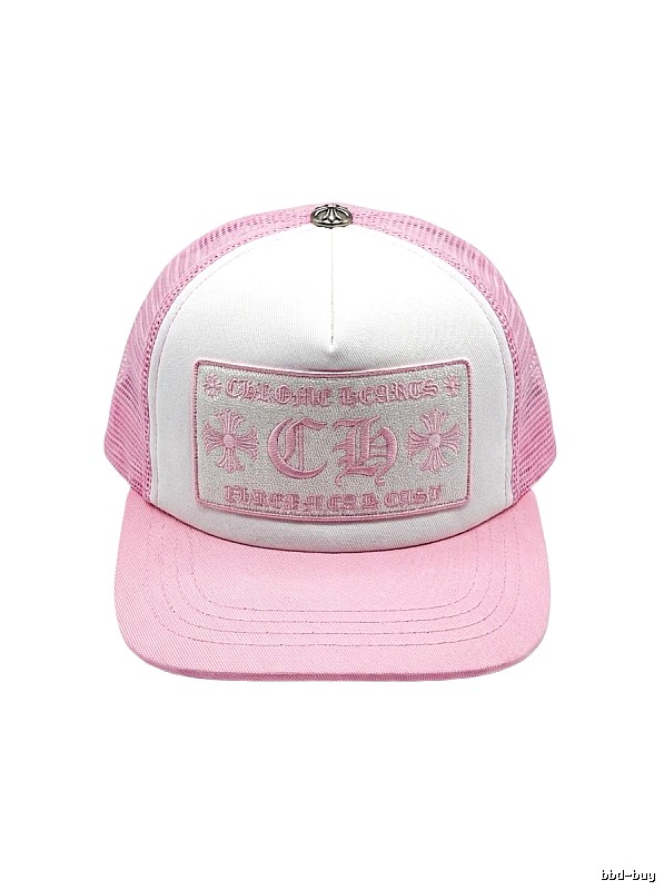 Chrome Hearts Pink and White Patchwork Trendy Hat